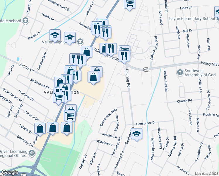 map of restaurants, bars, coffee shops, grocery stores, and more near 10406 Greentree Lane in Louisville