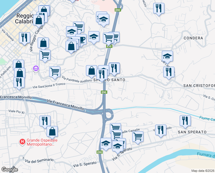map of restaurants, bars, coffee shops, grocery stores, and more near 36 Via Sant'Anna Secondo Tronco in Reggio Calabria