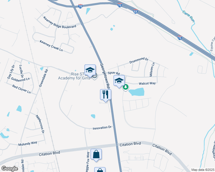 map of restaurants, bars, coffee shops, grocery stores, and more near 2545 Georgetown Road in Lexington