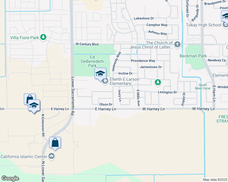 map of restaurants, bars, coffee shops, grocery stores, and more near 2460 Wyndham Way in Lodi