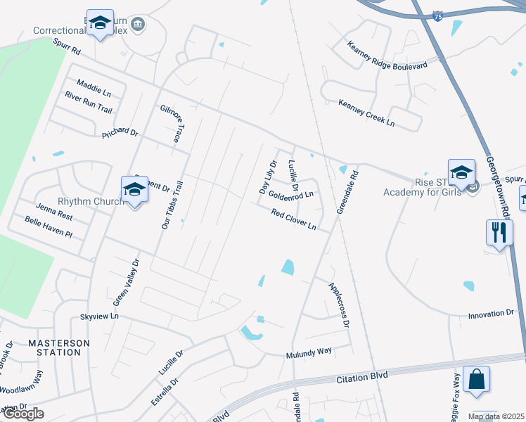 map of restaurants, bars, coffee shops, grocery stores, and more near 2808 Red Clover Lane in Lexington