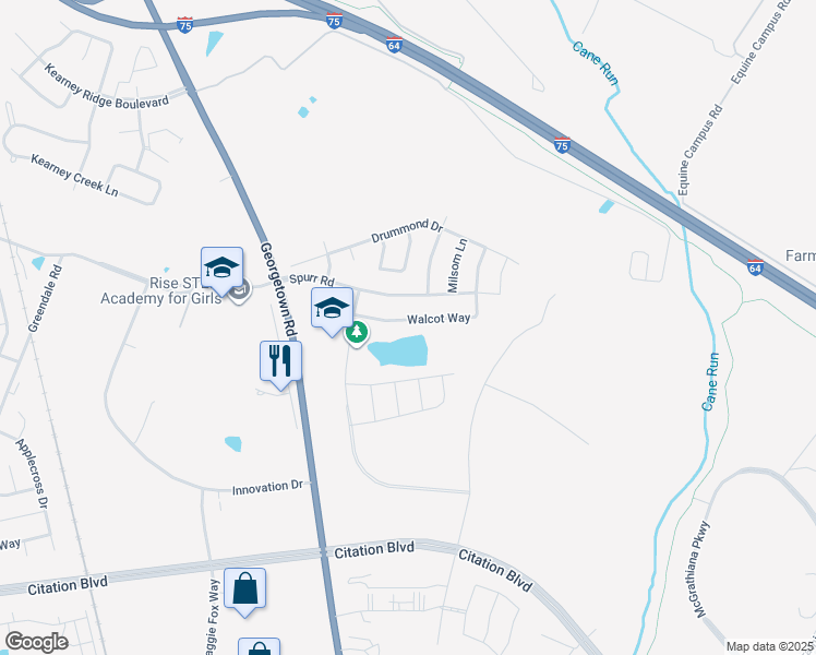 map of restaurants, bars, coffee shops, grocery stores, and more near 2340 Walcot Way in Lexington