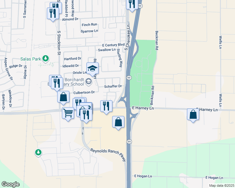 map of restaurants, bars, coffee shops, grocery stores, and more near 2428 San Martino Way in Lodi
