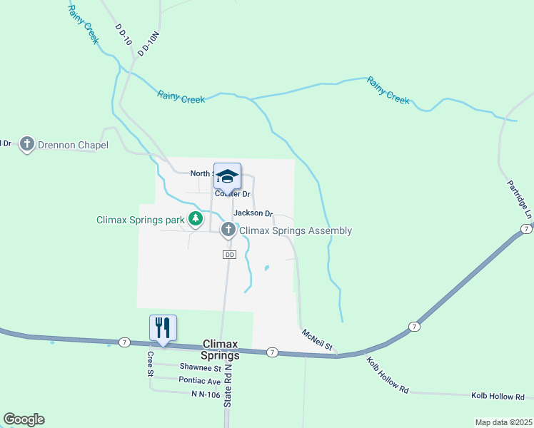 map of restaurants, bars, coffee shops, grocery stores, and more near Jackson Dr in Climax Springs