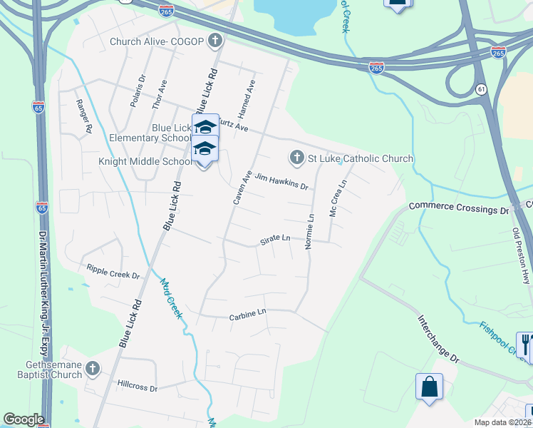 map of restaurants, bars, coffee shops, grocery stores, and more near 4117 Caven Court in Louisville