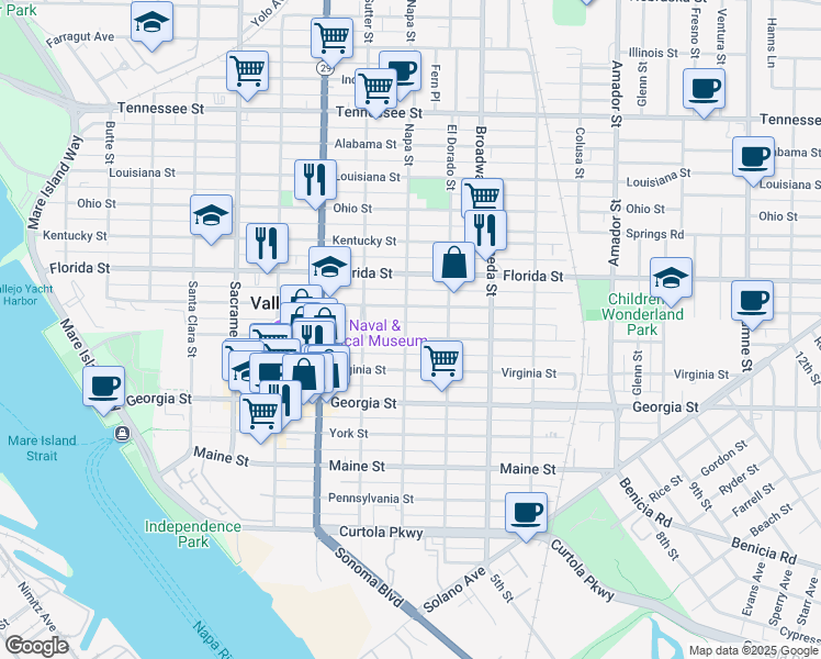 map of restaurants, bars, coffee shops, grocery stores, and more near 806 Capitol Street in Vallejo