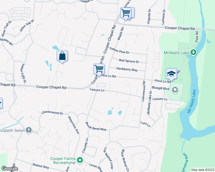 map of restaurants, bars, coffee shops, grocery stores, and more near 6101 Leisure Lane in Louisville