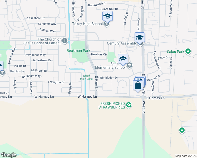 map of restaurants, bars, coffee shops, grocery stores, and more near 1151 Bradford Circle in Lodi