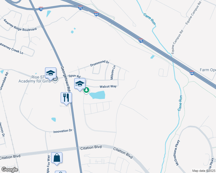 map of restaurants, bars, coffee shops, grocery stores, and more near 2304 Walcot Way in Lexington