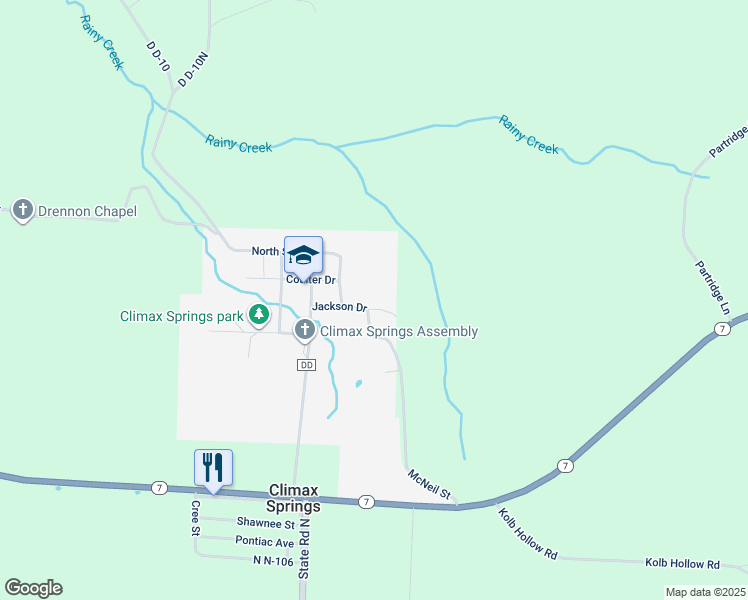 map of restaurants, bars, coffee shops, grocery stores, and more near Jackson Dr in Climax Springs