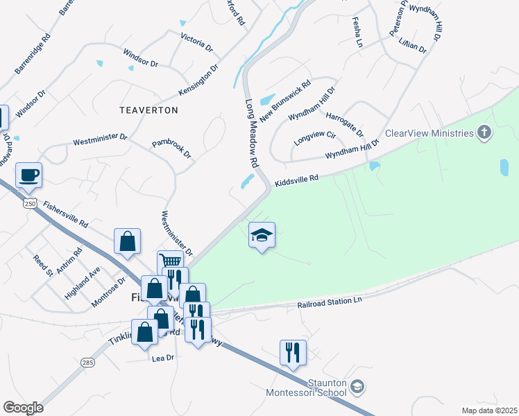 map of restaurants, bars, coffee shops, grocery stores, and more near 27 Rose Garden Lane in Fishersville