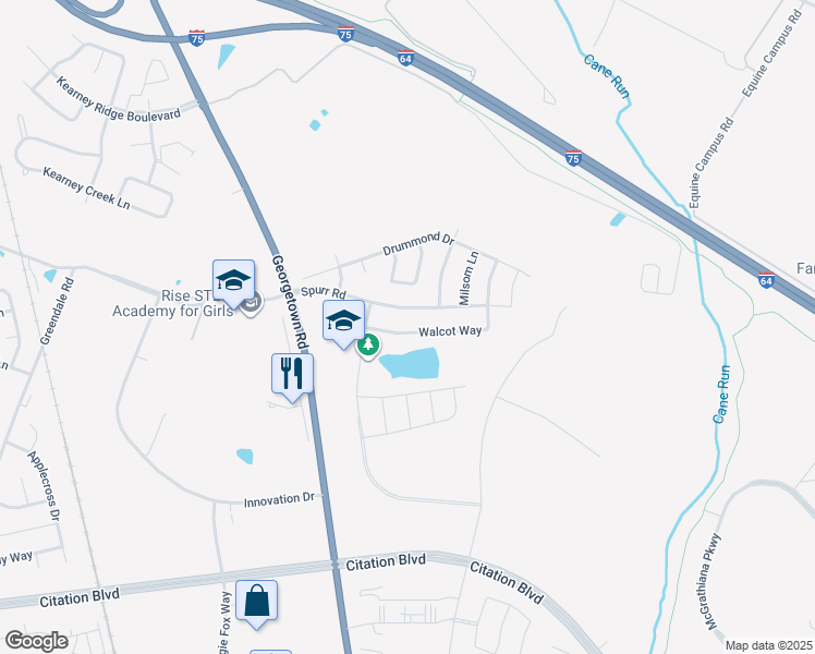 map of restaurants, bars, coffee shops, grocery stores, and more near 2340 Walcot Way in Lexington