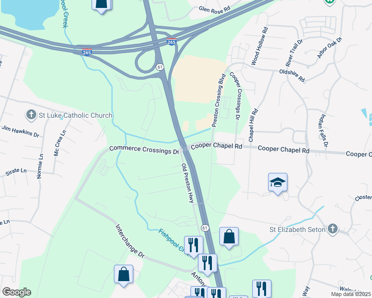 map of restaurants, bars, coffee shops, grocery stores, and more near Preston Hwy & Cooper Chapel Rd in Louisville