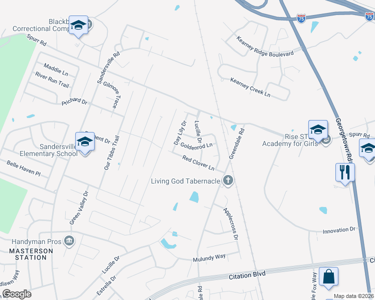 map of restaurants, bars, coffee shops, grocery stores, and more near 2773 Red Clover Lane in Lexington
