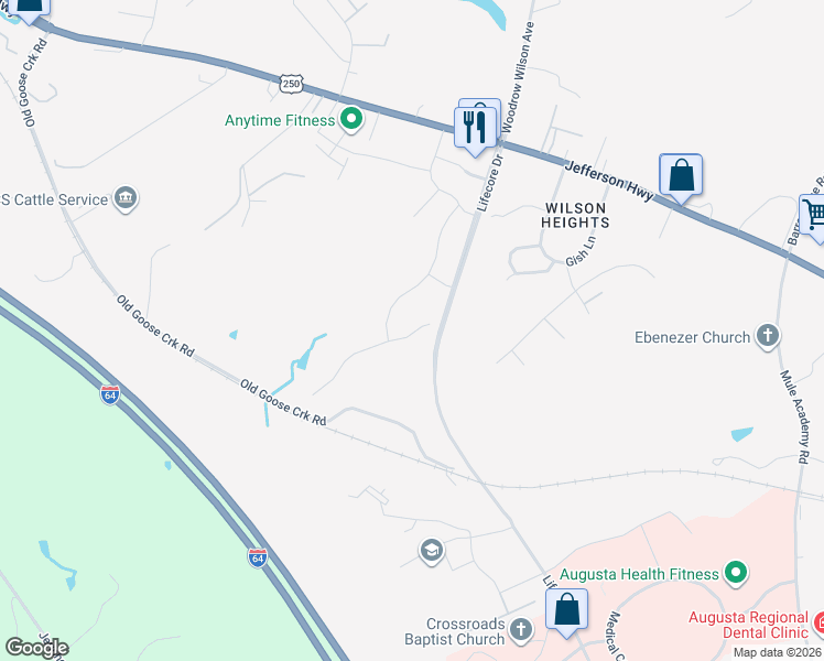 map of restaurants, bars, coffee shops, grocery stores, and more near 175 Fairmont Drive in Staunton