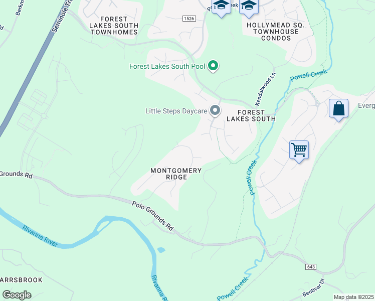 map of restaurants, bars, coffee shops, grocery stores, and more near 2559 Montgomery Ridge Road in Charlottesville