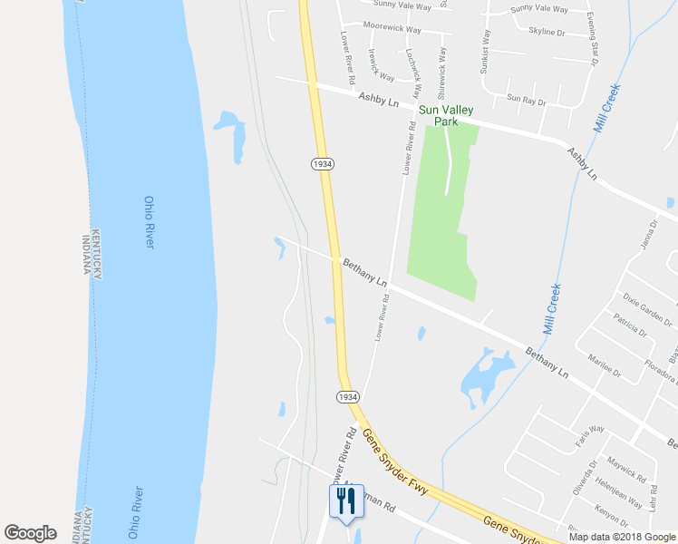map of restaurants, bars, coffee shops, grocery stores, and more near Greenbelt Hwy in Louisville