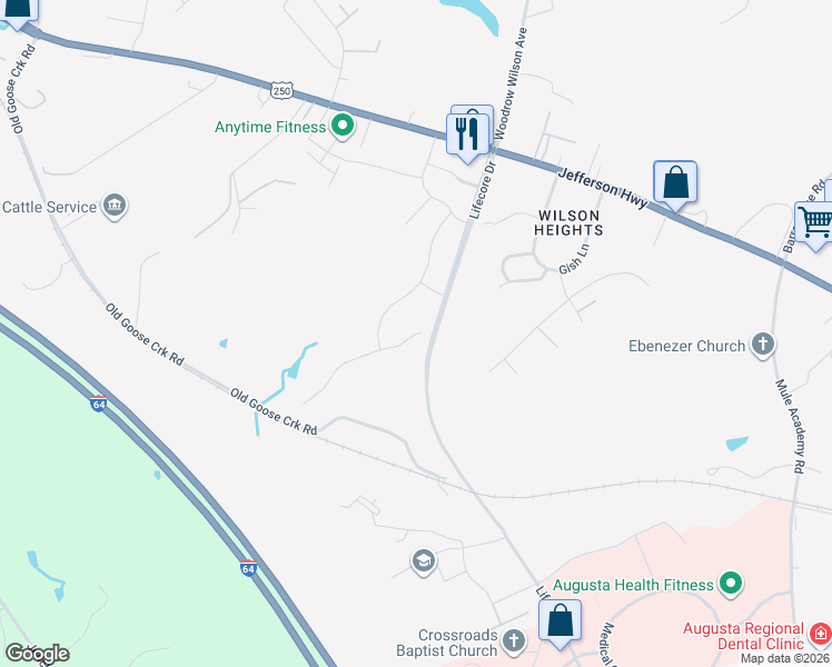 map of restaurants, bars, coffee shops, grocery stores, and more near 175 Fairmont Drive in Staunton