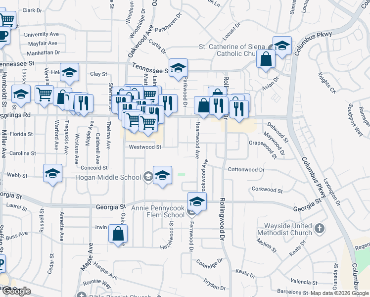 map of restaurants, bars, coffee shops, grocery stores, and more near 1009 Sherwood Avenue in Vallejo