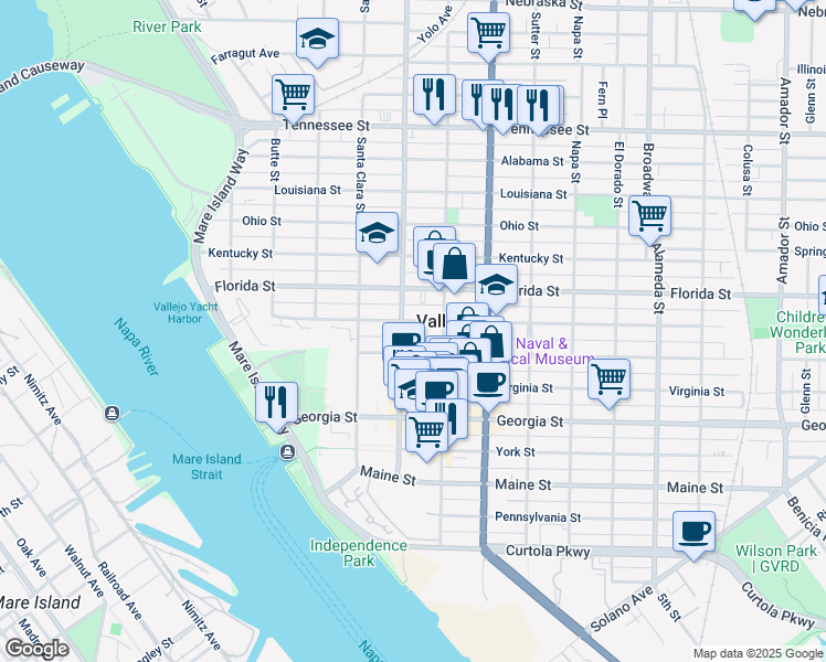 map of restaurants, bars, coffee shops, grocery stores, and more near 420 Carolina Street in Vallejo