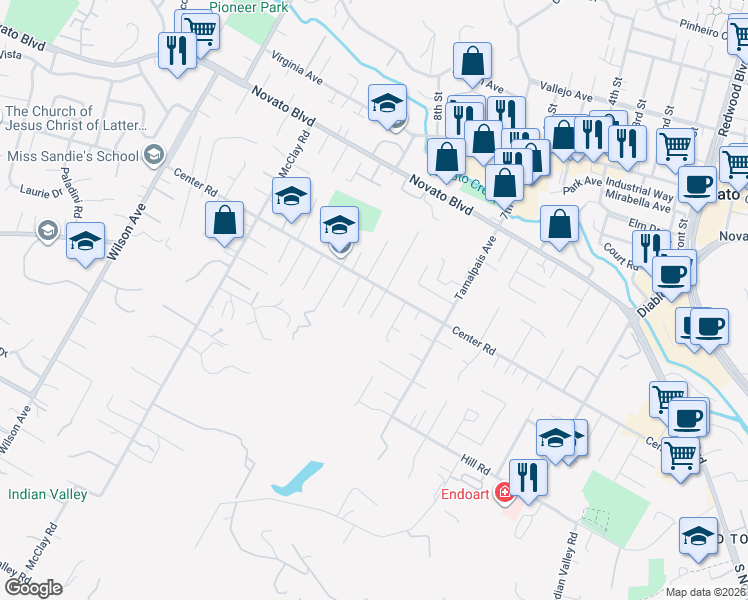 map of restaurants, bars, coffee shops, grocery stores, and more near 791 Storybook Court in Novato