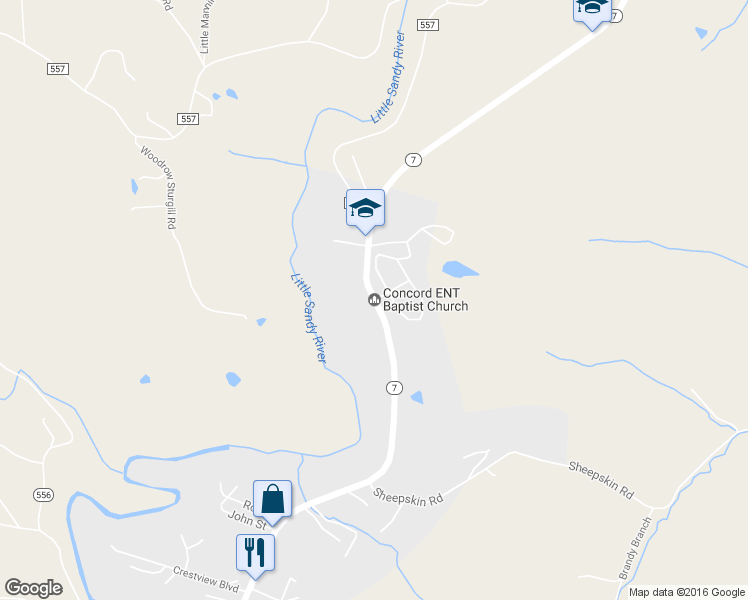 map of restaurants, bars, coffee shops, grocery stores, and more near Highway 32 in Sandy Hook