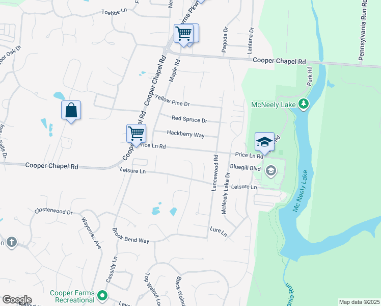 map of restaurants, bars, coffee shops, grocery stores, and more near 6301 Price Lane Road in Louisville