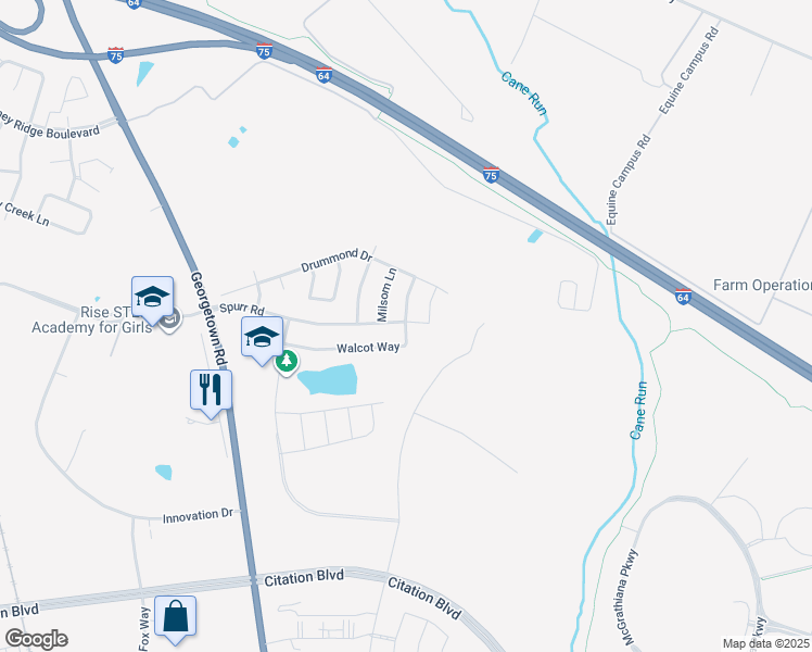 map of restaurants, bars, coffee shops, grocery stores, and more near 2228 Walcot Way in Lexington