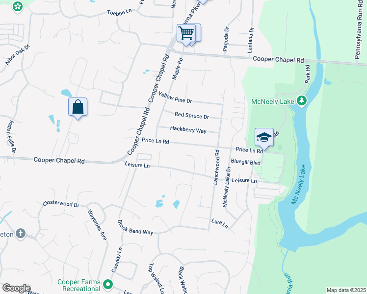 map of restaurants, bars, coffee shops, grocery stores, and more near 6301 Price Lane Road in Louisville