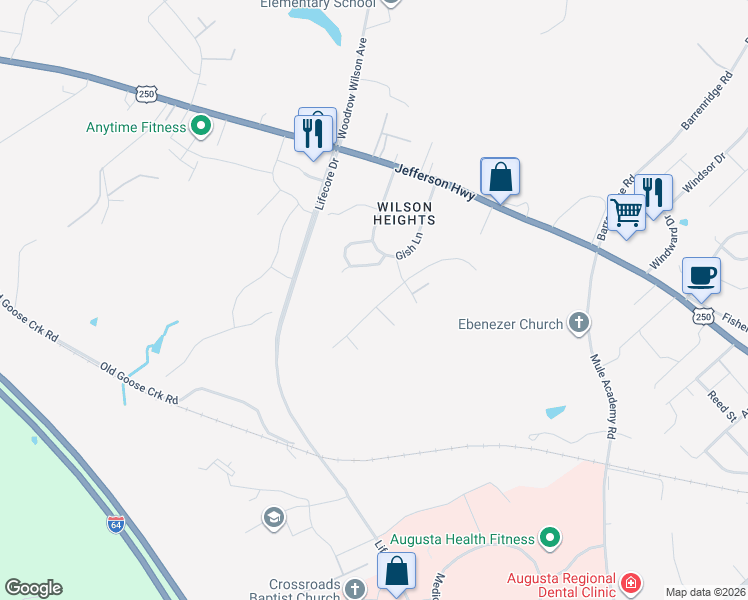 map of restaurants, bars, coffee shops, grocery stores, and more near 111 Fairmont Drive in Staunton