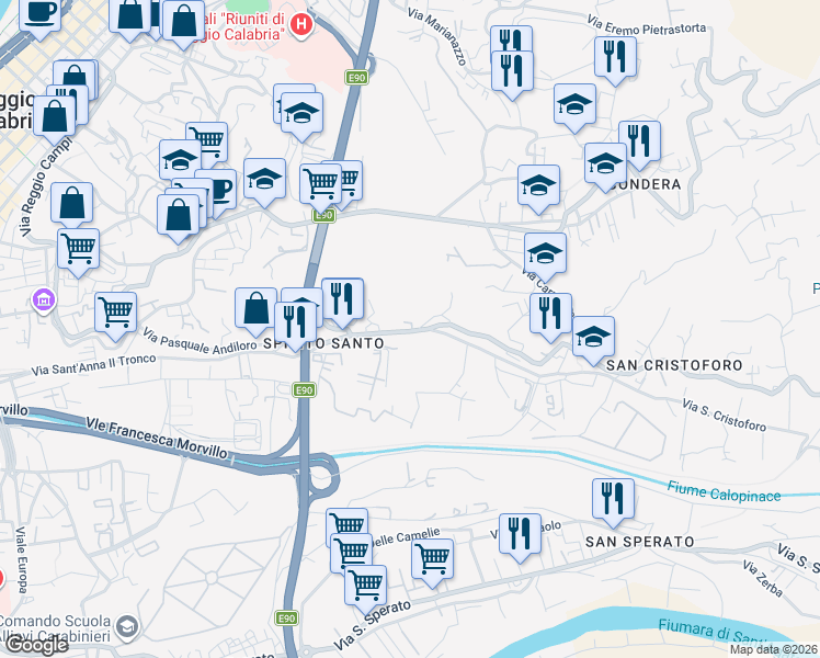 map of restaurants, bars, coffee shops, grocery stores, and more near in Reggio Calabria