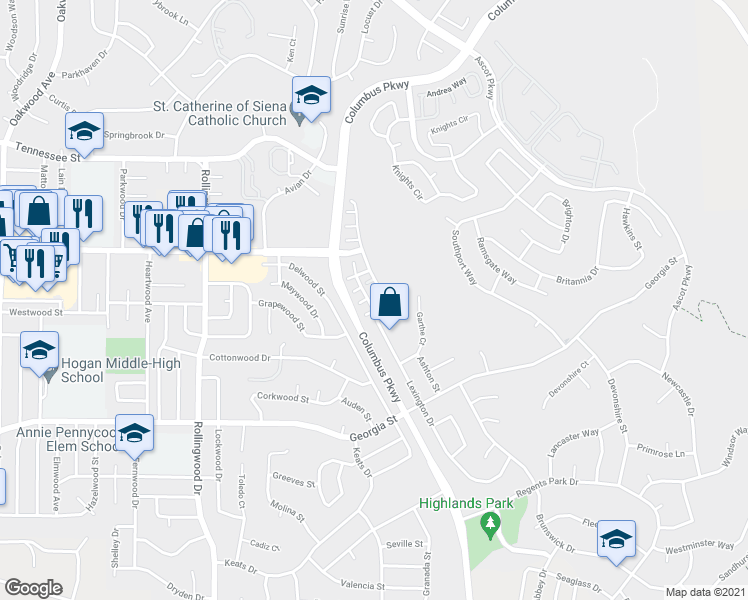 map of restaurants, bars, coffee shops, grocery stores, and more near 1063 Azevedo Ranch Road in Vallejo