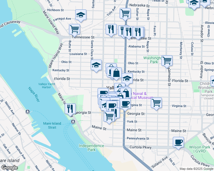 map of restaurants, bars, coffee shops, grocery stores, and more near 416 Carolina Street in Vallejo