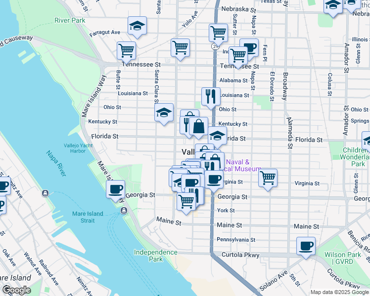 map of restaurants, bars, coffee shops, grocery stores, and more near 420 Carolina Street in Vallejo