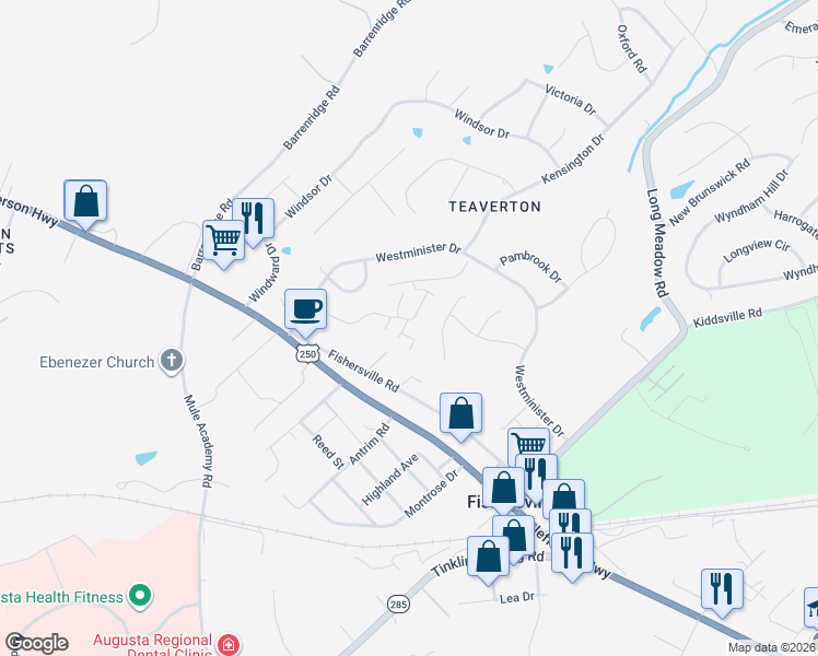 map of restaurants, bars, coffee shops, grocery stores, and more near 10 Westmoreland Lane in Fishersville