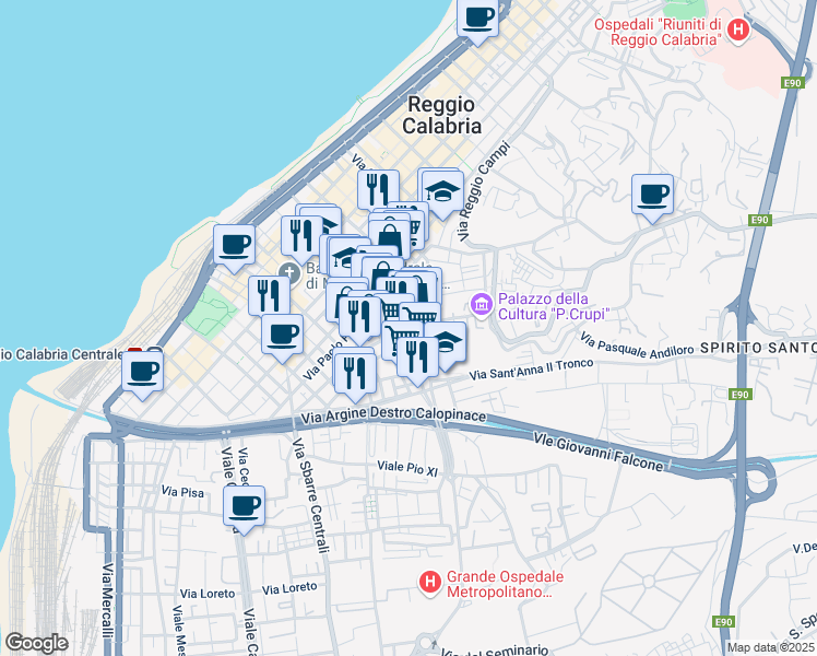 map of restaurants, bars, coffee shops, grocery stores, and more near 8 Via Giuseppe Battaglia in Reggio Calabria