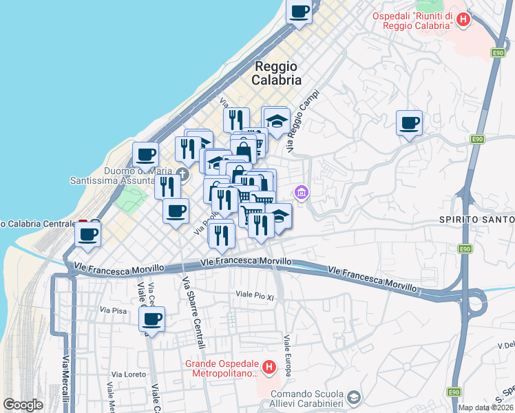 map of restaurants, bars, coffee shops, grocery stores, and more near 8 Via Giuseppe Battaglia in Reggio Calabria