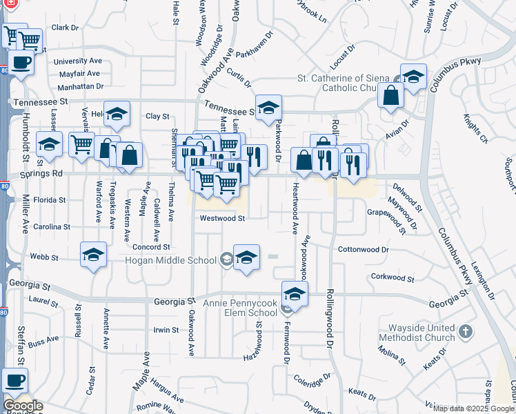map of restaurants, bars, coffee shops, grocery stores, and more near 17 Rockwood Court in Vallejo