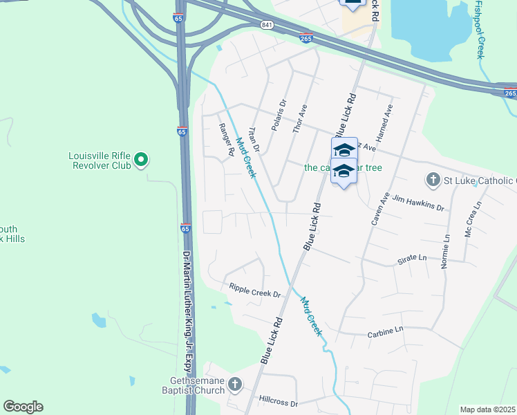 map of restaurants, bars, coffee shops, grocery stores, and more near 333 Whispering Brook Drive in Louisville