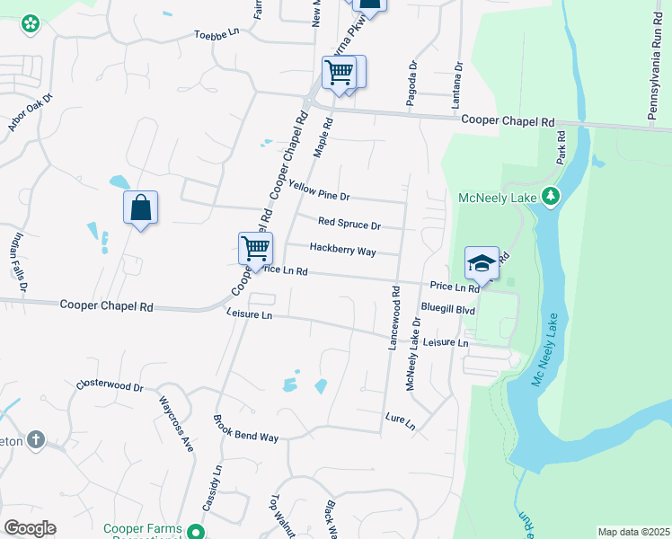 map of restaurants, bars, coffee shops, grocery stores, and more near 6301 Price Lane Road in Louisville