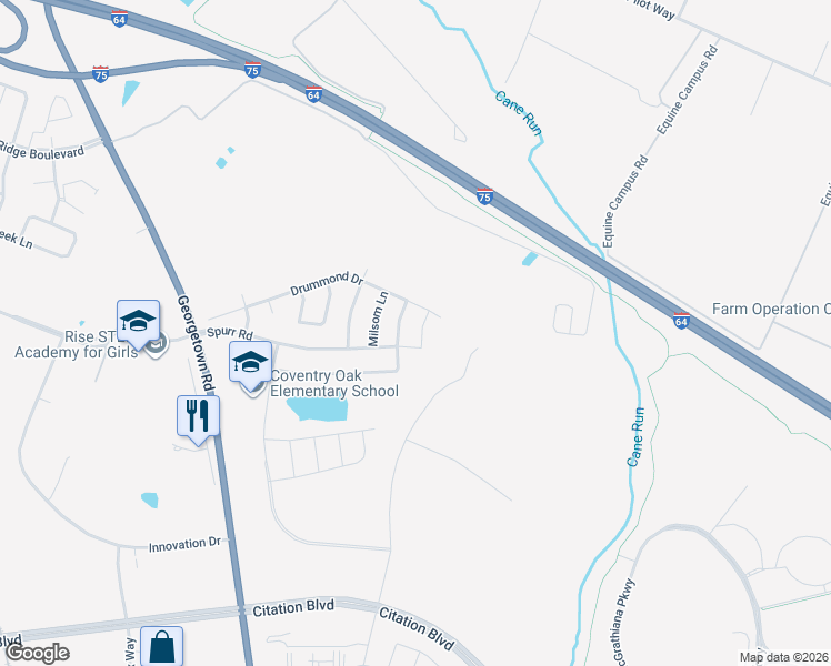 map of restaurants, bars, coffee shops, grocery stores, and more near 2228 Walcot Way in Lexington
