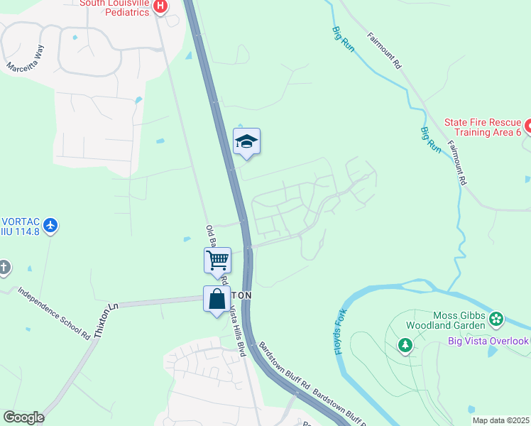 map of restaurants, bars, coffee shops, grocery stores, and more near 9606 Clubview Drive in Louisville
