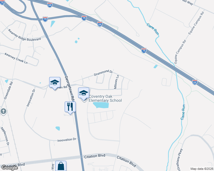 map of restaurants, bars, coffee shops, grocery stores, and more near 2548 Moray Place in Lexington