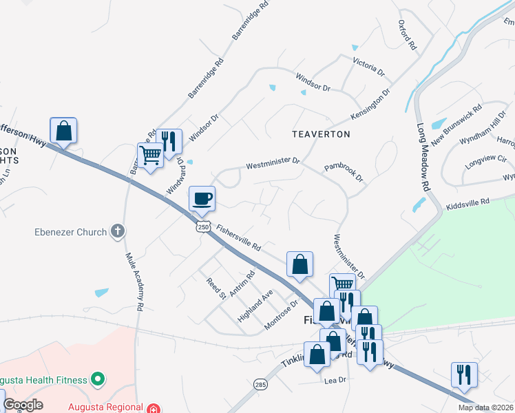 map of restaurants, bars, coffee shops, grocery stores, and more near 9 Westmoreland Lane in Fishersville