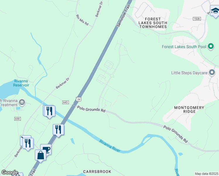 map of restaurants, bars, coffee shops, grocery stores, and more near 485 Crafton Circle in Charlottesville