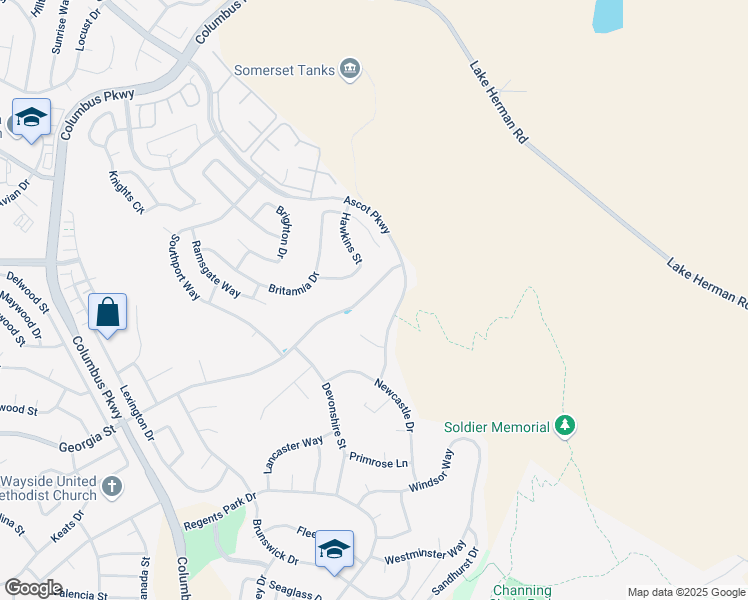map of restaurants, bars, coffee shops, grocery stores, and more near 5065 Georgia Street in Vallejo