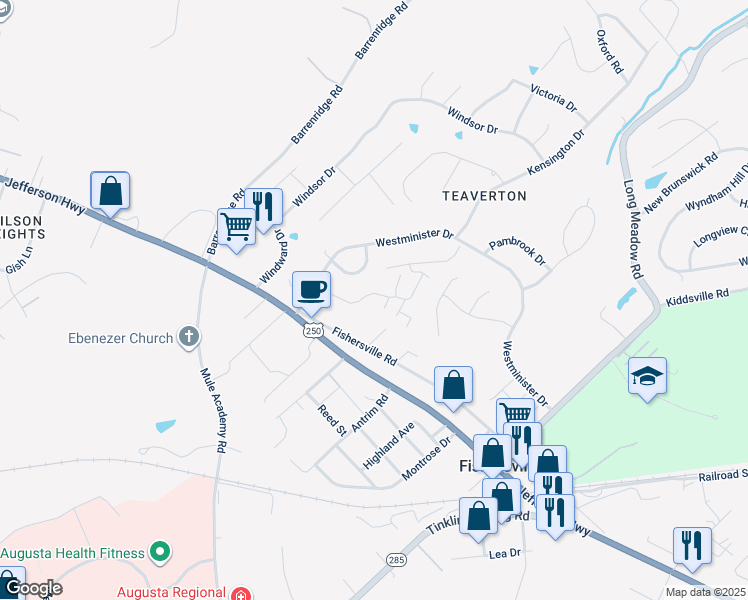 map of restaurants, bars, coffee shops, grocery stores, and more near 63 Teaberry Place in Fishersville