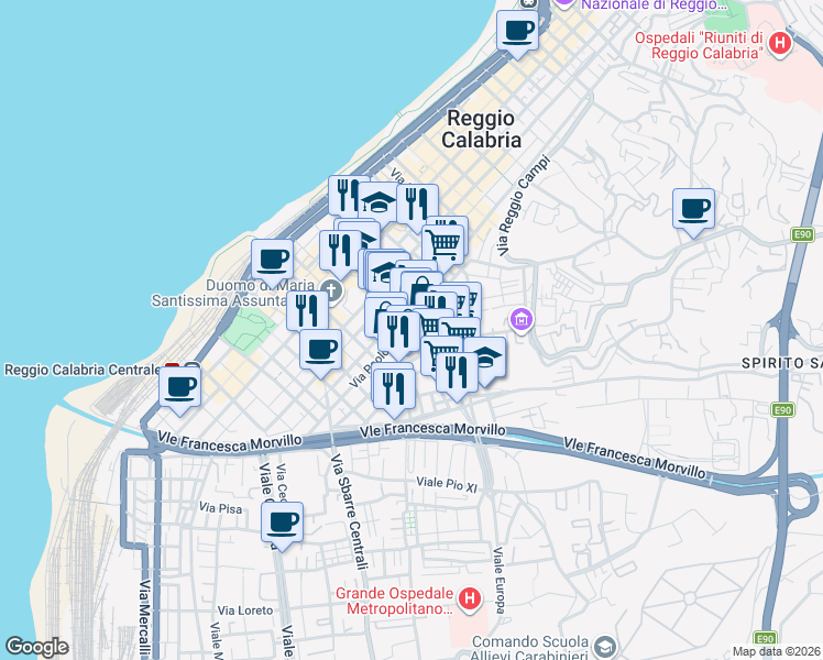 map of restaurants, bars, coffee shops, grocery stores, and more near 3h Via Giannangelo Spagnolio in Reggio Calabria