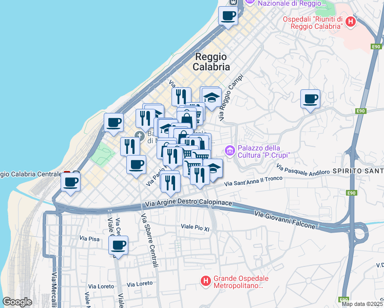 map of restaurants, bars, coffee shops, grocery stores, and more near 8 Via Giuseppe Battaglia in Reggio Calabria