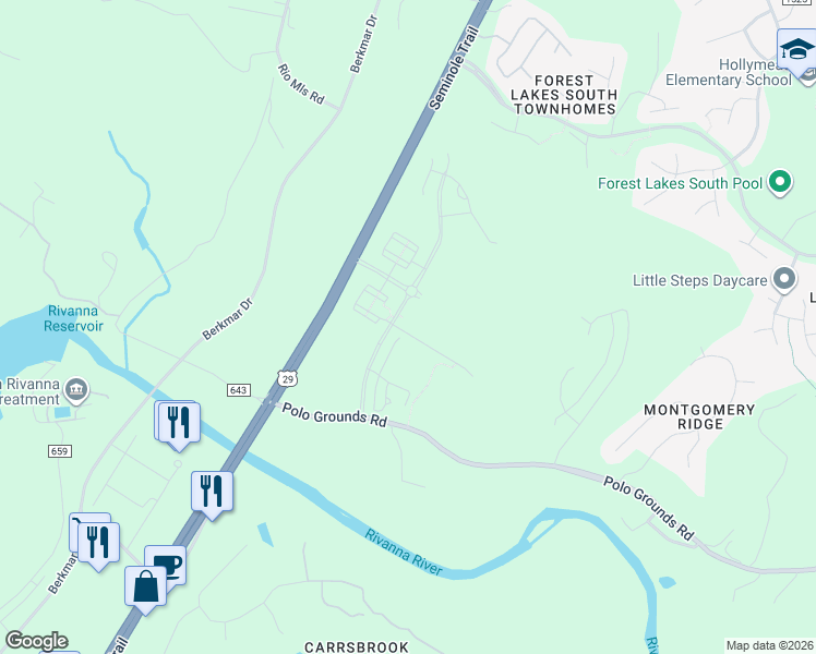 map of restaurants, bars, coffee shops, grocery stores, and more near 485 Crafton Circle in Charlottesville